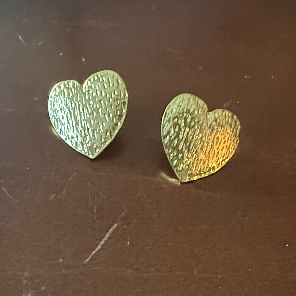 Textured Gold Heart Earrings